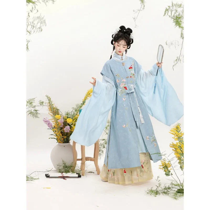 Hanfu Ming-made women's long shirt, round neck shirt, stand-up collar, diagonal shirt, dark pattern Hanfu spring and autumn
