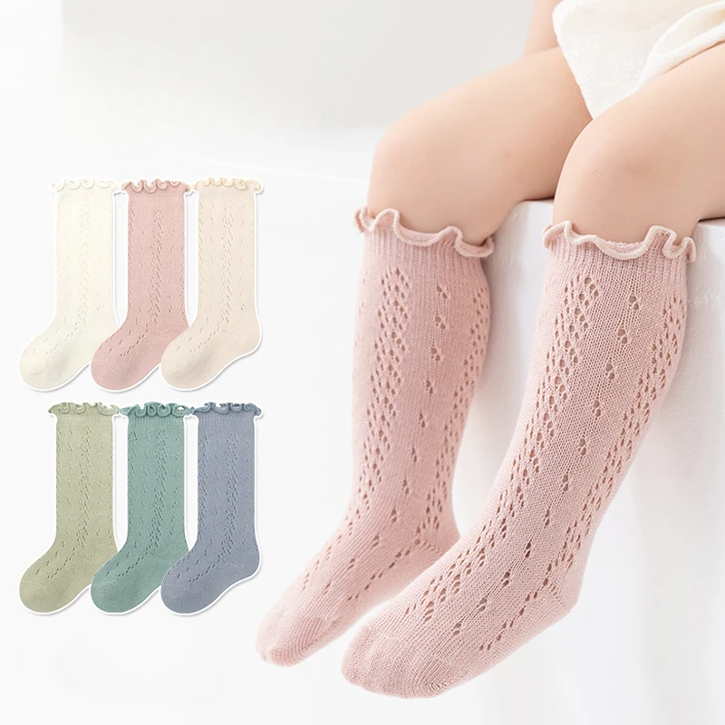 

Baby Socks Infants and Young Children Thin Cotton Mesh Princess Sock Removable Loop Wood Ear Lace Mid Length Socks Frilly Socks