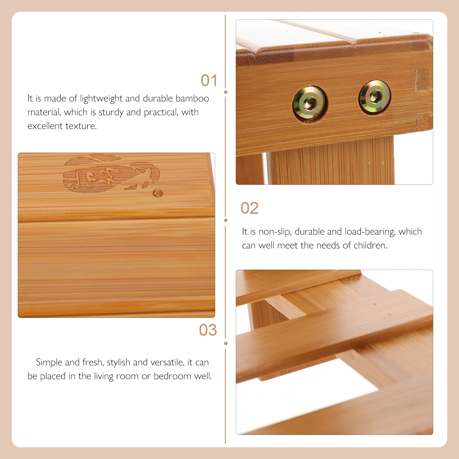 

Bamboo Stool Small Square Home Using Kids Non Slip Lightweight Practical Shoes Changing Stable Reinforcement Low Laundry