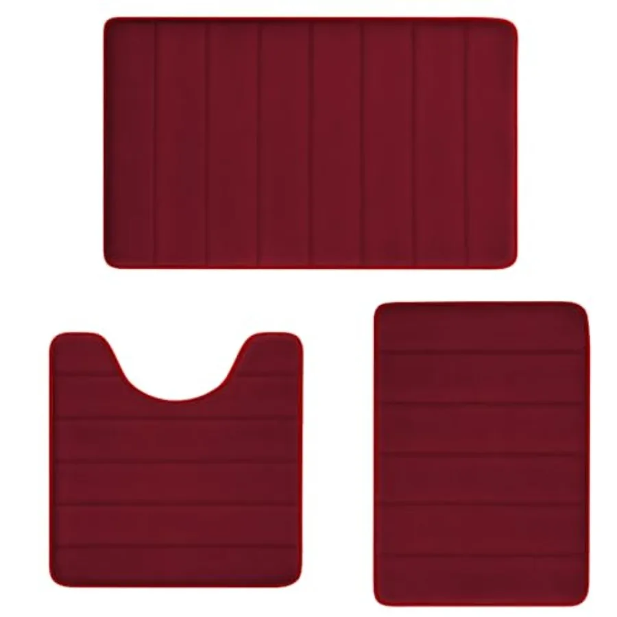 

Burgundy Bathroom Rugs Sets 3 Piece Memory Foam Non Slip Bath Mats for Bathroom Floor and U-Shaped Contour Toilet Rug Soft Wash