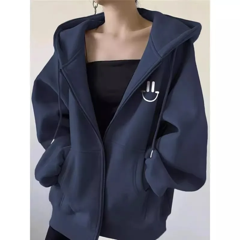 Sweater design sense loose zipper cardigan jacket women's hooded European goods American large size spring and autumn thin