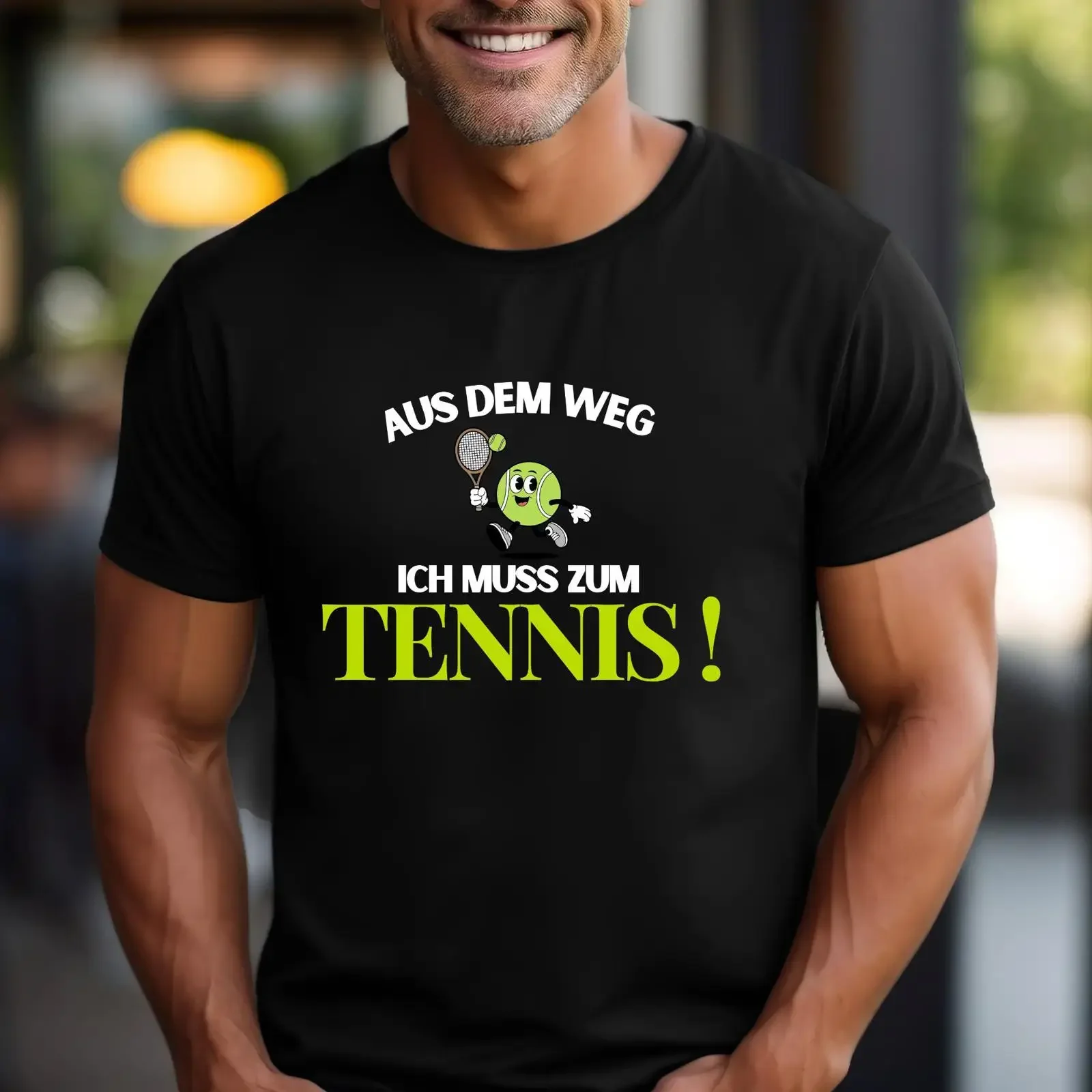 Aus Dem Weg Ich Muss Zum Tennis Funny Cartoon Ball T Shirt Men's Casual For Players Lovers vintage Washed streetwear Stretched