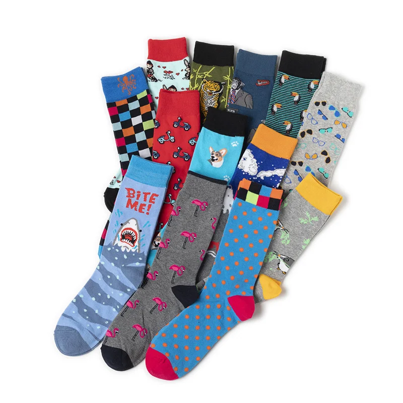 1 Pair Big Size Hip Hop Man Woman Socks Combed Cotton Fashion Harajuku Skateboard Oil Painting Animal Happy Socks Funny Sokken