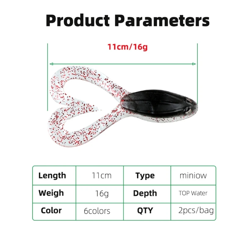 2PCS سيليكون الصيد السحر الاصطناعي سويمبيت التوأم الذيل العائمة الضفادع السحر #6