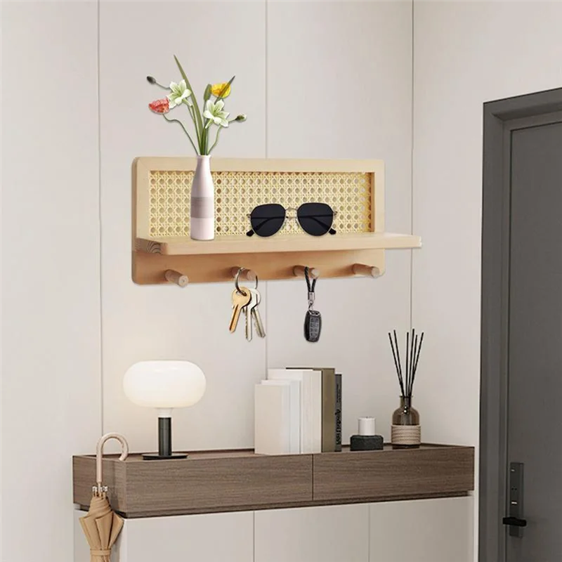 ABRS-Wall Shelves Bohemian Style Shelves Wall Hooks Farmhouse Decor Storage Rack