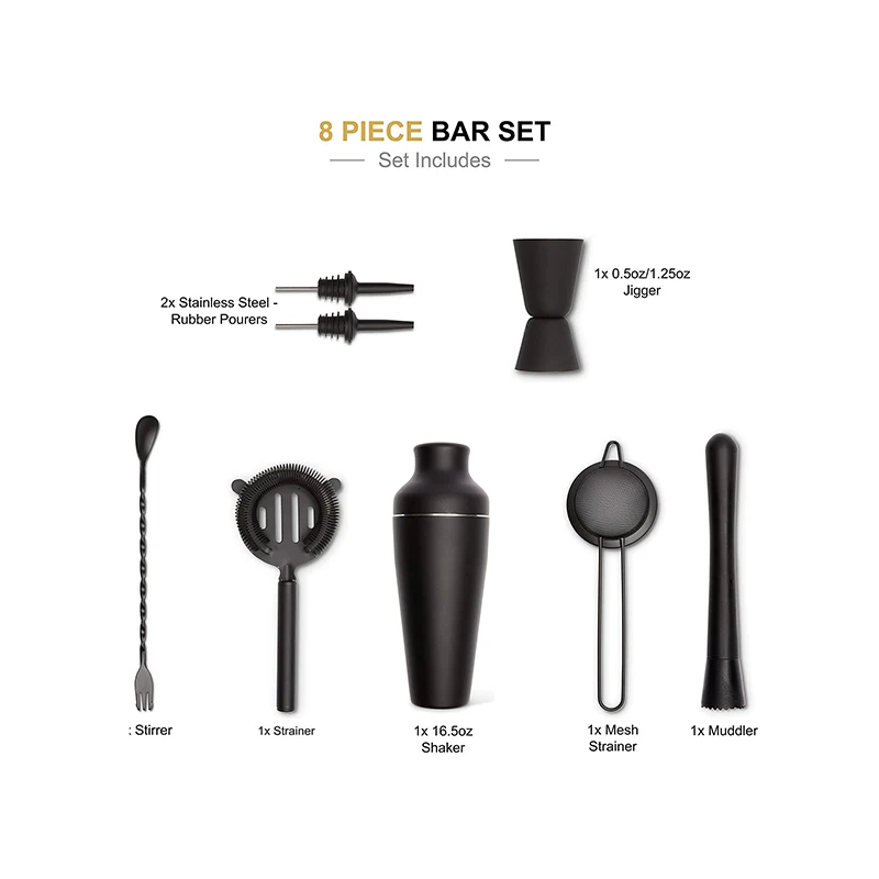 Matt black shaker set, two-stage stainless steel two-stage, Japanese shaker, household shaker