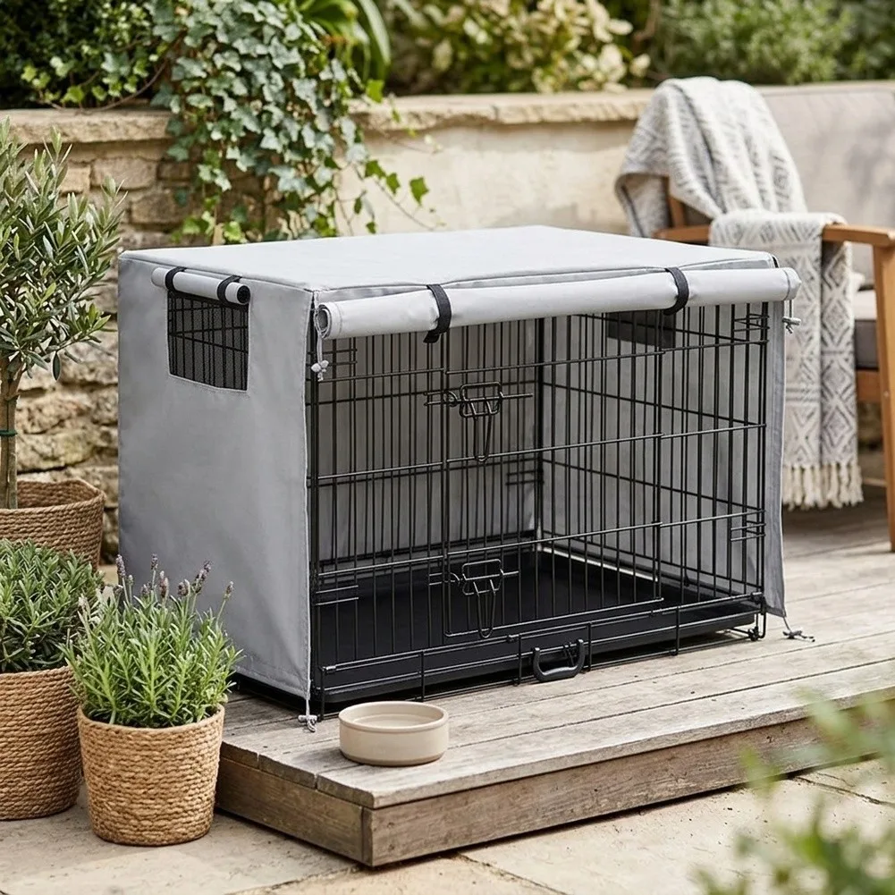 210D Dog Kennel Cover for Indoor Outdoor Use - Breathable Ventilated Design with Secure Adjustable Straps 94x61x63.5cm