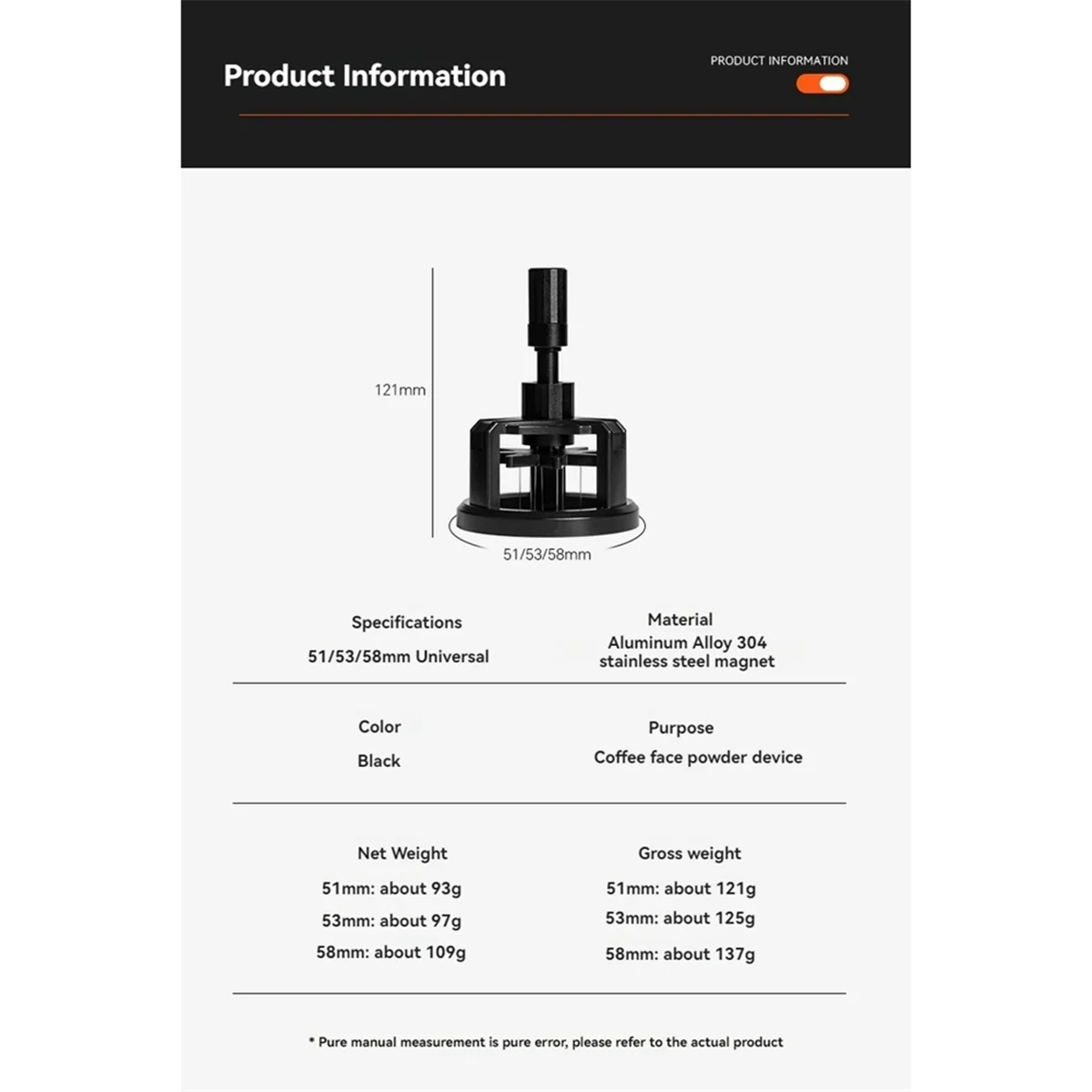 WDT Tool Espresso Coffee Stirrer Distributor Adjustable Depth Espresso Stirrer Tool Rotary Coffee Powder Needle 53mm