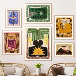 Scandinavian Classic Vintage Wall Art Ancient Egypt Colorful Abstract Tiger and Leopard Poster Home Bedroom Living Room Decor