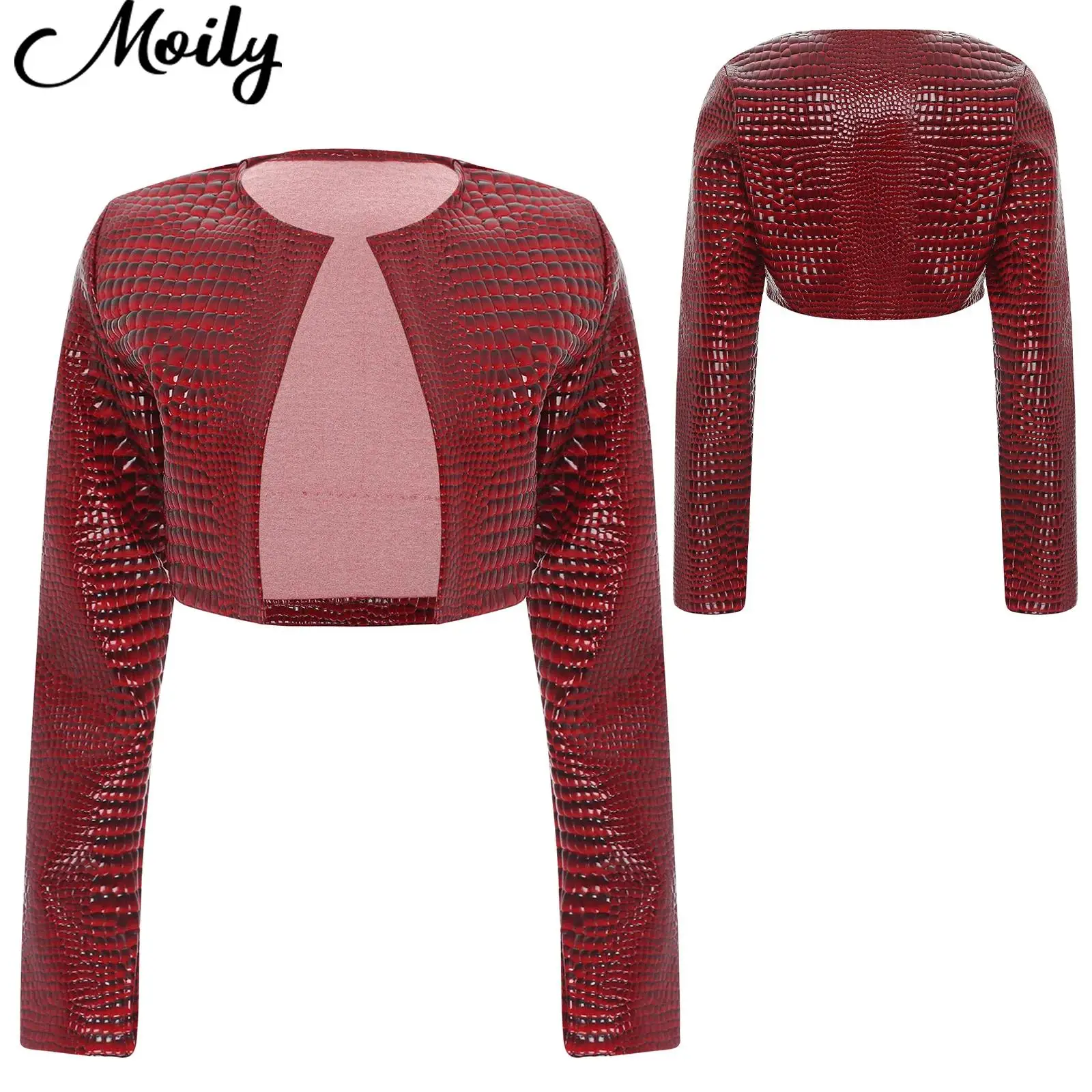 

Women Modern Jazz Street Dace Costumes Fashion Jackets Long Sleeve Snakeskin Embossing Cropped Jackets Y2k Clothes Street Wear