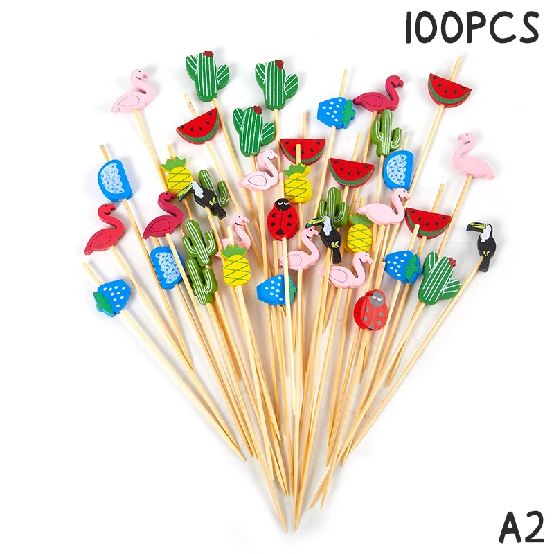 50/100Pcs Disposable Bamboo Skewers Food Cocktail Picks Buffet Fruit Cupcake Fork Sticks Party Table Decoration Supplies