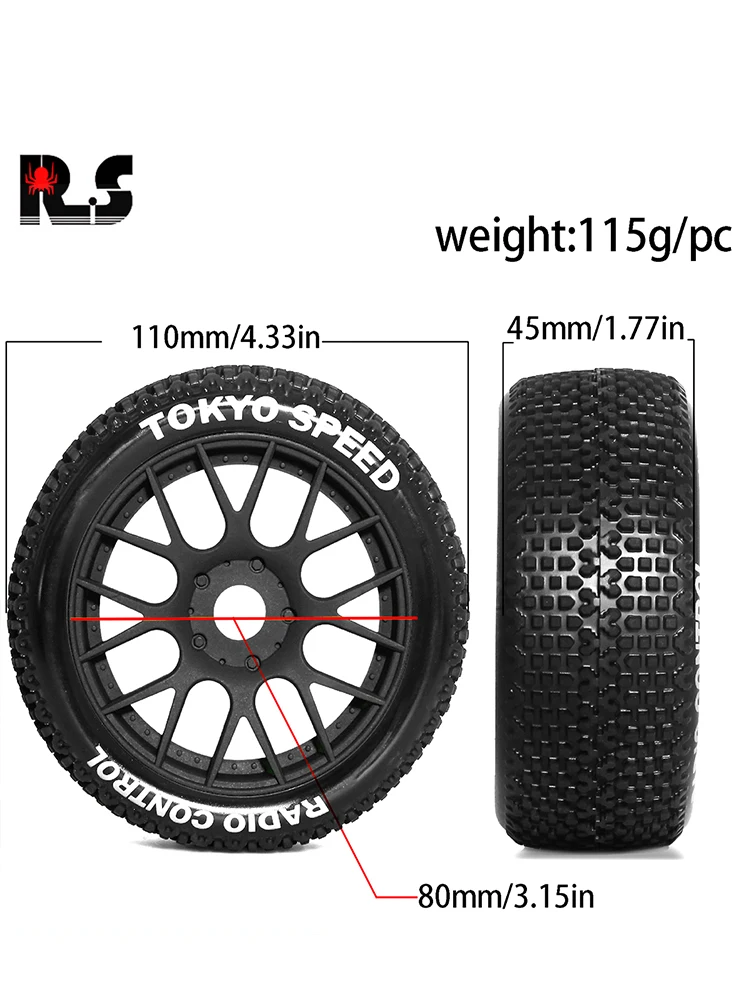 4 Stück 110 mm 1/8 RC Off-Road Buggy Räder Reifen 17 mm Sechskant für ARRMA Typhon Talion Traxxas Redcat Team Losi Kyosho HPI HSP VRX RC Auto – Detail 1