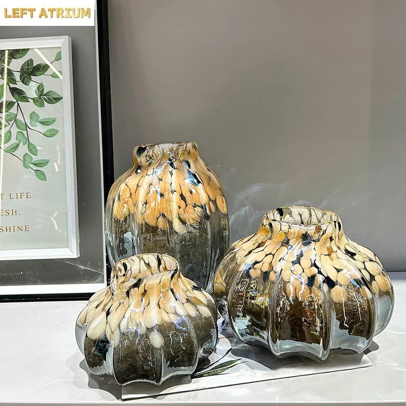 Painted Texture Glass Vase Creative Wrinkled Flower Pots Desk Decoration Flowers Arrangement Floral Vases Room Aesthetic Decor