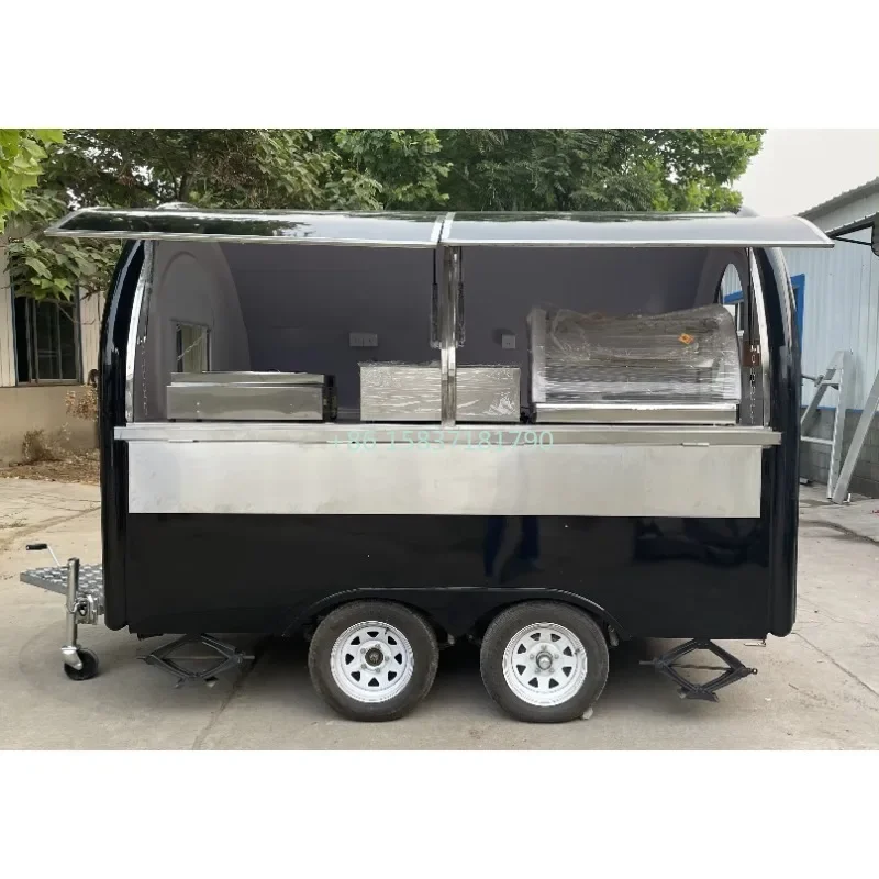 Small Food Truck Trailer Black Customized Street Dining Car Snack Cart Mini Food Truck Cart Machine for Ice Cream Pizza Coffee
