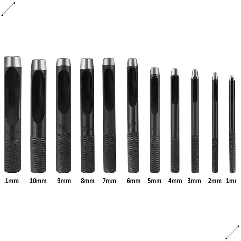 11Pcs Round Steel Hollow Punch Set, 1-11Mm Leather Craft Hollow Hole Punch Tools For Leather, Watch Band, Canvas, Eyelet