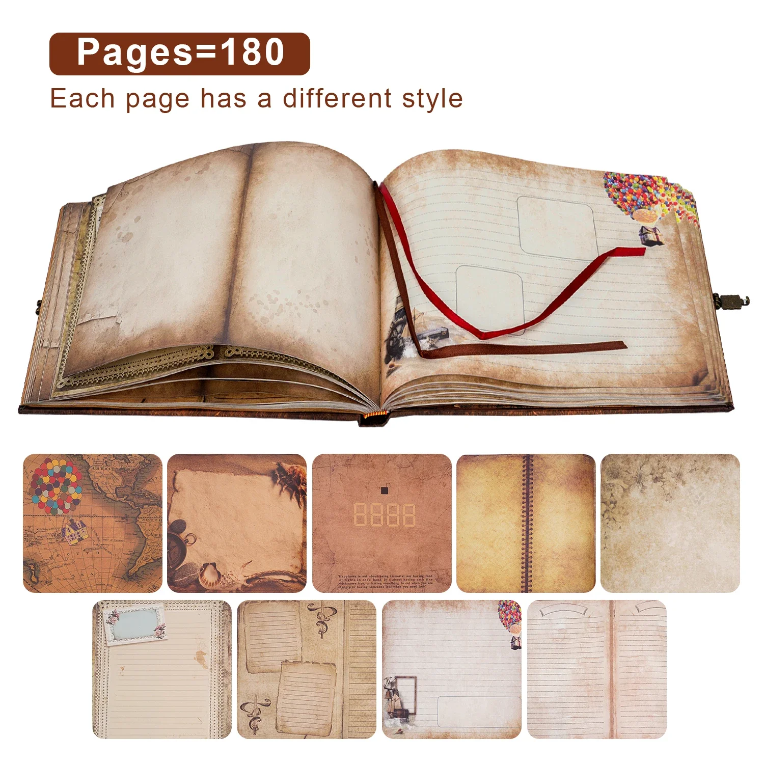 Our Adventure Book 180 Pages Scrapbook Photo Album Retro Embossed Letter Leather Cover Travel Diary Journal Family Memory Book