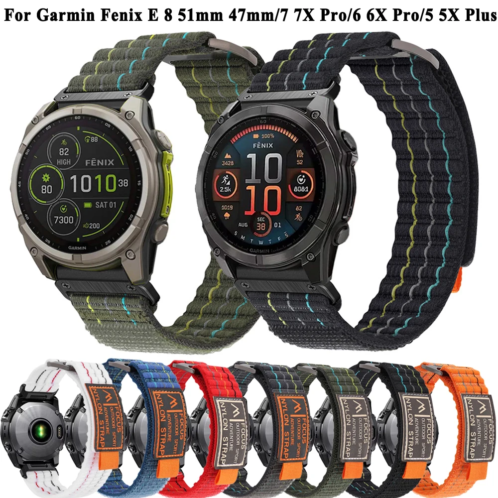 

26 Нейлоновый ремешок Quickfit 22 мм для часов Garmin Fenix 8 47 51 мм Fenix E 7X 7 Pro 6X 6 Pro Fenix 5X 5 Epix Браслет-браслет