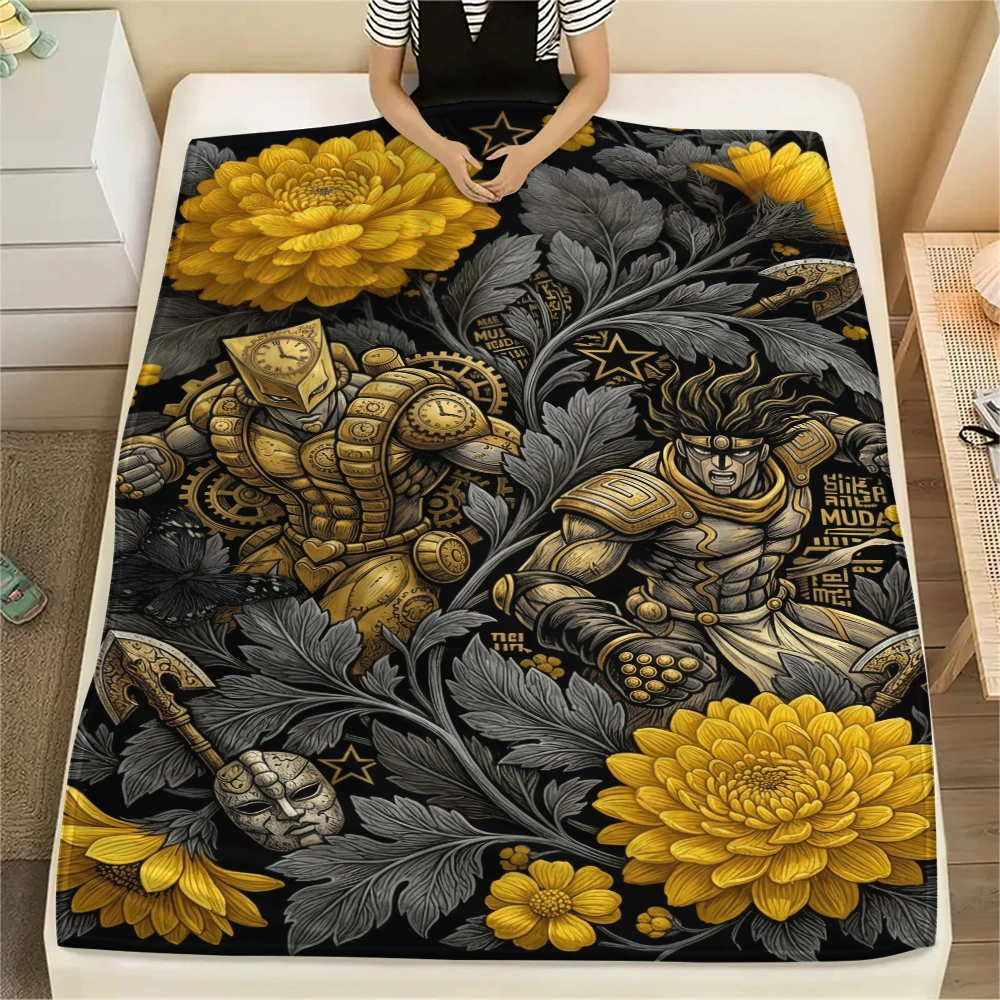 Warm JOJO Bizarre Adventure Flannel Blanket Cozy Print Throw for Bedrooms Sofas Chairs Travel Picnic Multi-use Blanket-Xin