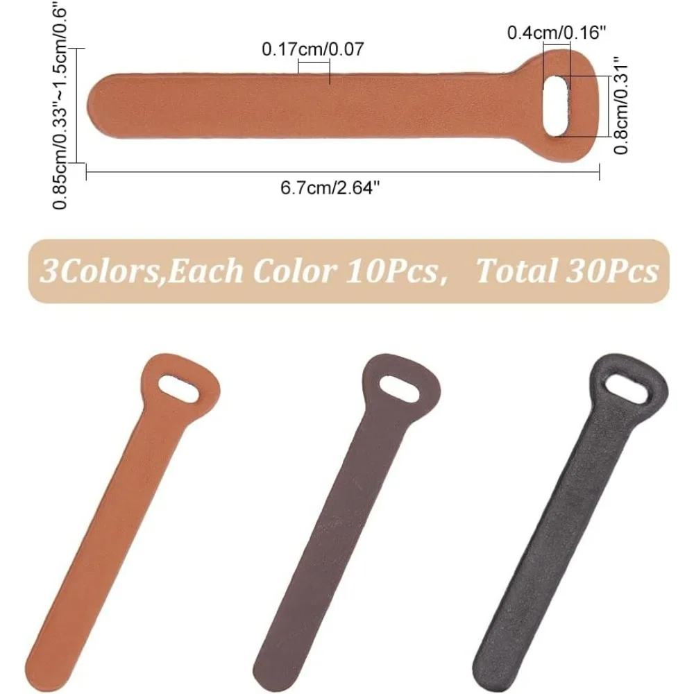 30pcs Imitation Leather Zipper Pull Replacement 3 Colors Puller Tabs PU Leather Extension Pull Slider