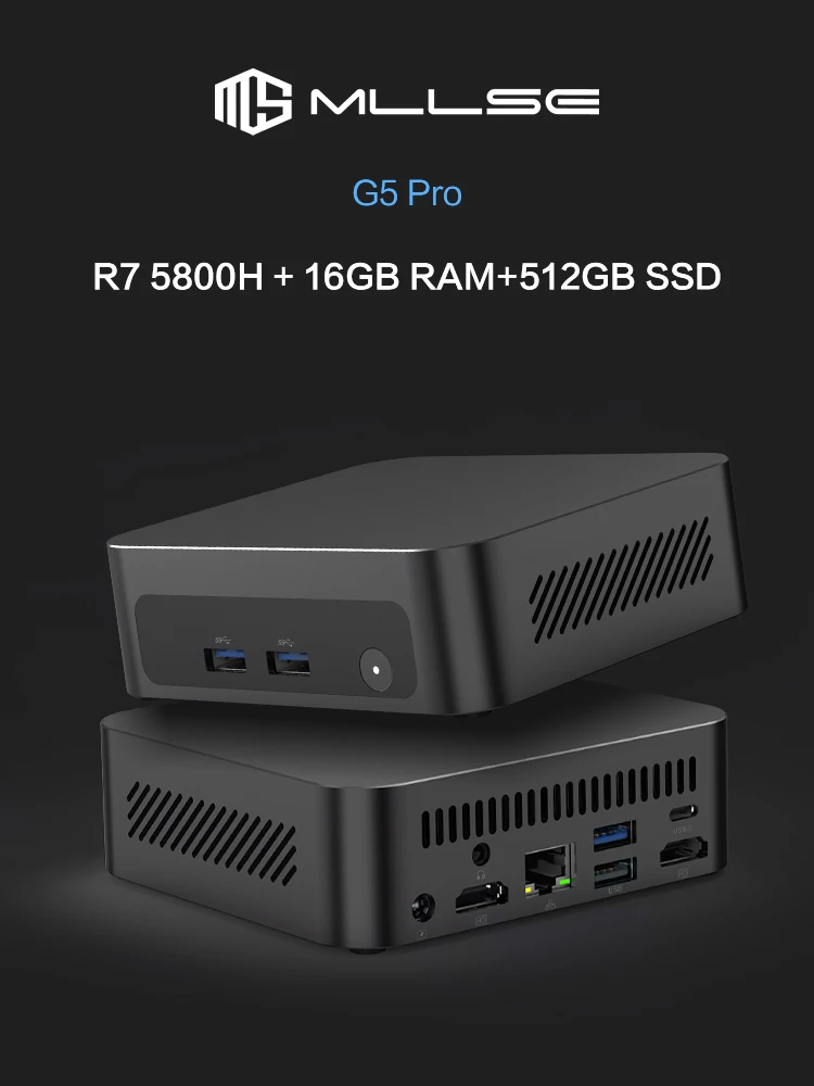 MLLSE Mini-PC G5 Pro AMD Ryzen 7 5800H, 16 GB RAM, 512 GB SSD, Wi-Fi 6, Bluetooth, Windows 11 Mini-Desktop-Computer