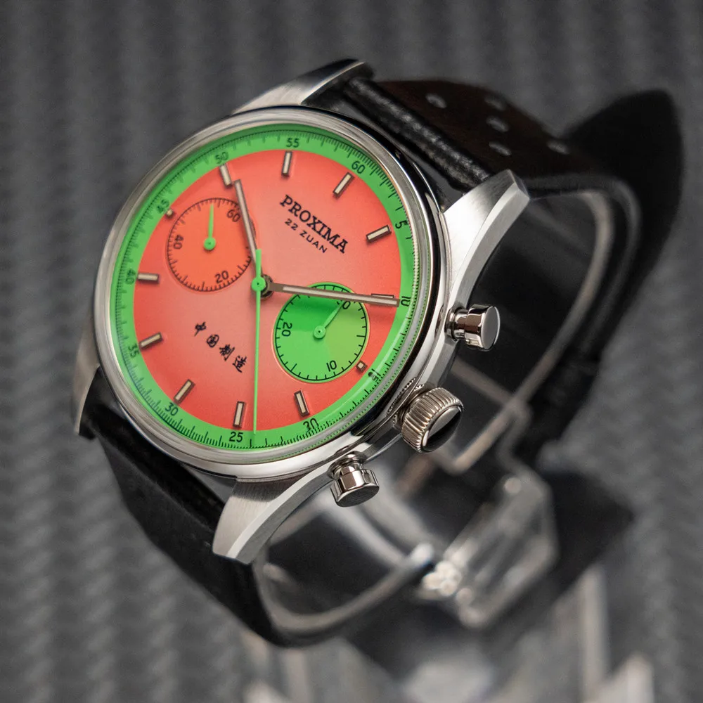 Proxima New PX1717 Watch of Mens Modify ST1902 Watermelon Dial Waterproof Chronograph Mechanical Wristwatches Domed Sapphire