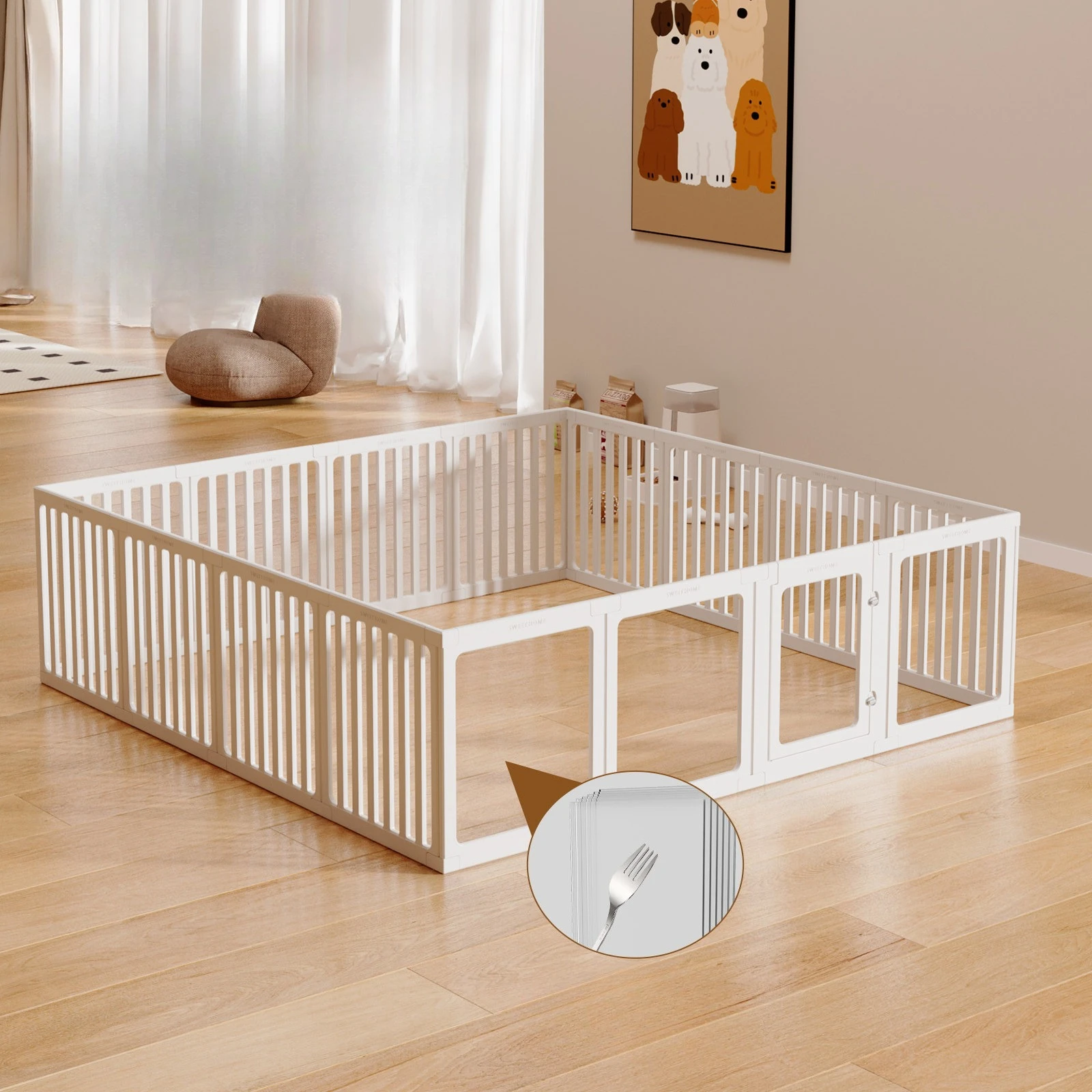 Accesorios para perros: Parque de juegos grande, corral, valla, puerta de seguridad, malla modular para perros, suministros para perros de interior
