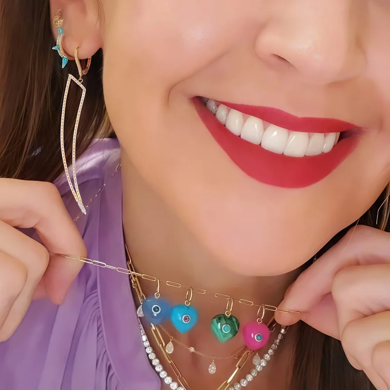 

Natural Stones Pendants Heart Shape Chalcedony Turquoises Connector Pendant Fit Necklaces Jewelry Making Accessories Gifts