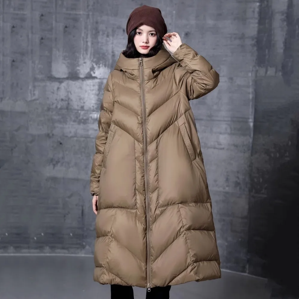 

2023 Winter New Down Coat Women's Thickened 90 White Duck Down Long Hooded Warm Parkas Coat Female Loose Casual Puffer Overcoat