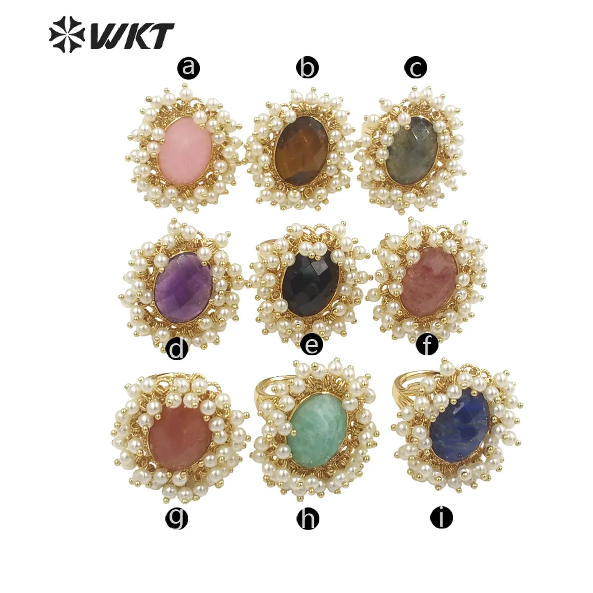 WT-MPR071 europejskie Naturalgemstone & sztuczna perła duże regulowane pierścionki dla kobiet specjalne imprezowe ACC lub randkowe dekoracje