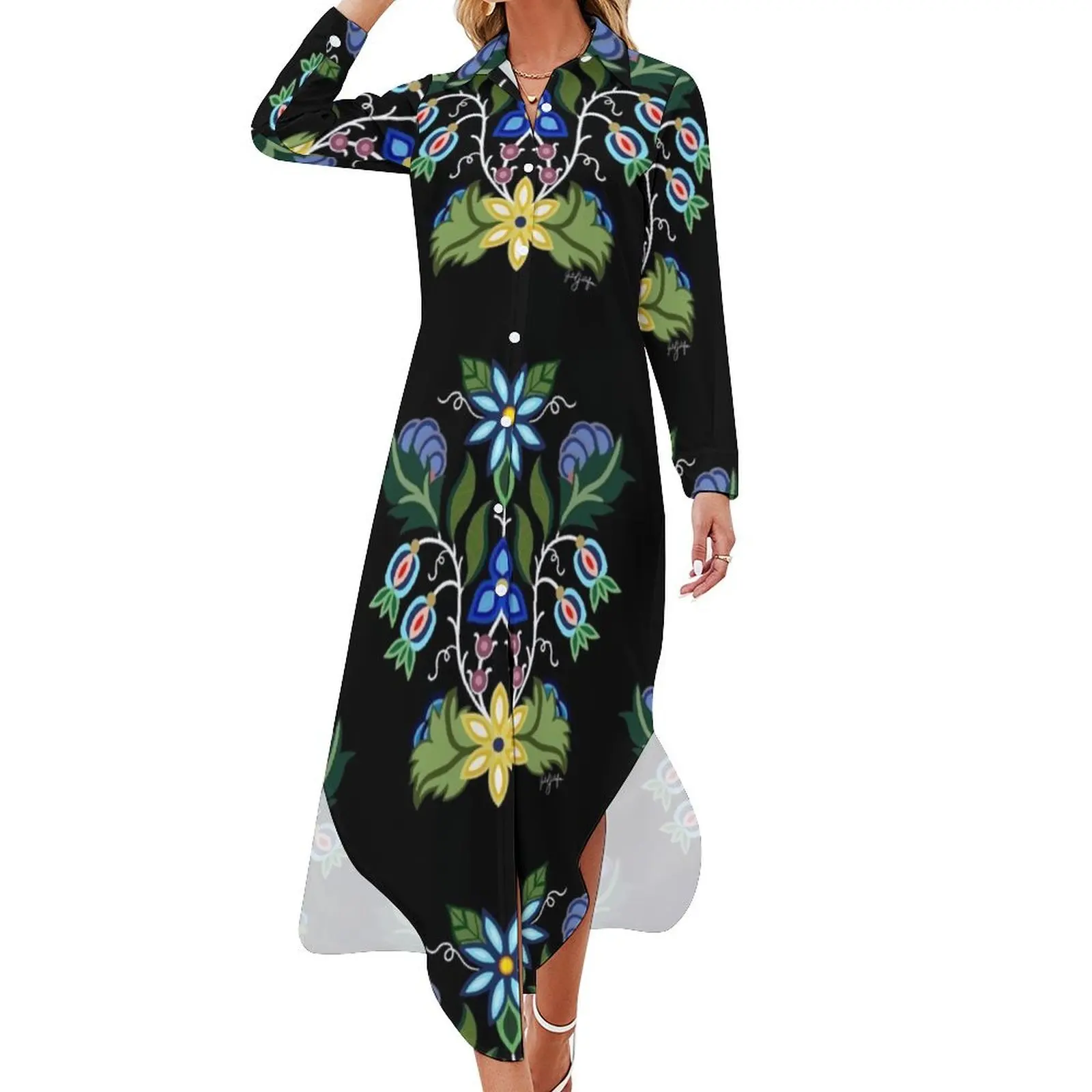 

Ojibwe Floral Long Sleeved Shirt Dress women party dresses evening dress woman evening dress ladies summer 2024 women