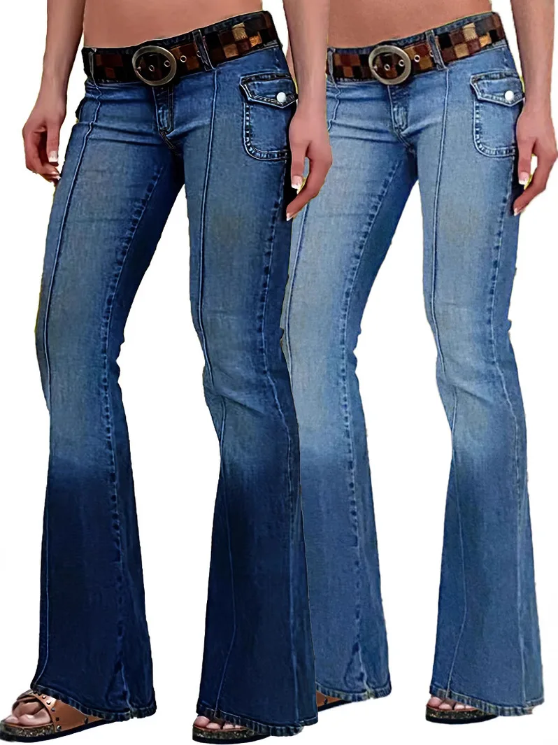 

High Waist Slimming Denim Flared Pants Retro Style Ladies Jeans Cotton Fabric Medium Stretch High Waist Fitted Trousers
