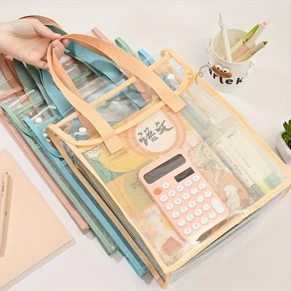 Large Capacity Test Paper Storage Bag PVC Durable Handheld File Folder Transparent Office Supplies Document Bag Storage Pouch