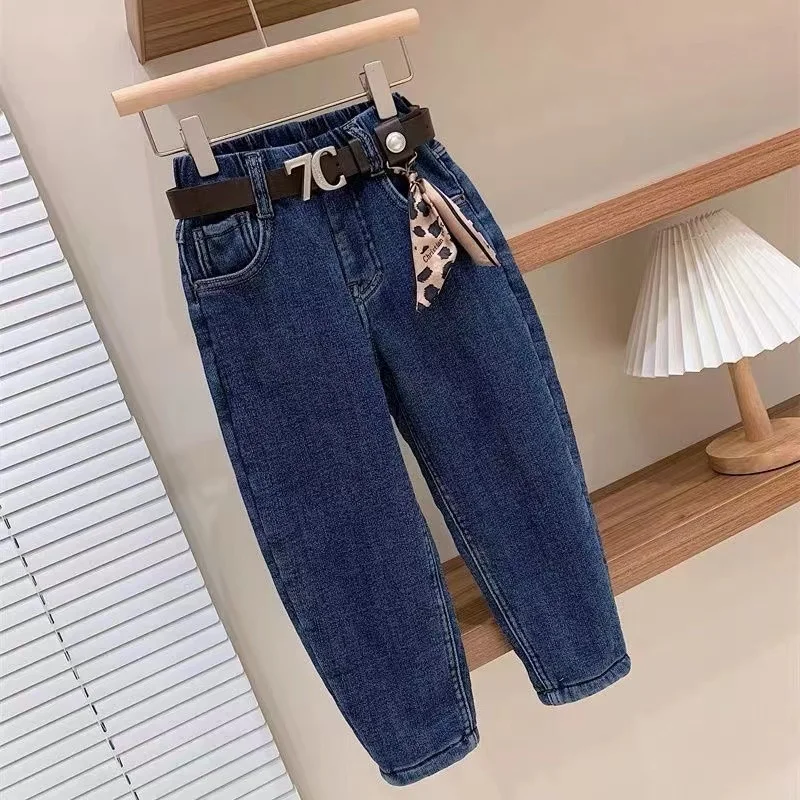 Winter Warm Velvet Jeans Girls Elastic Casual Trousers Denim PantsWinter Thick Warm Jeans With Fleece For 1-7 Years Boys Girls