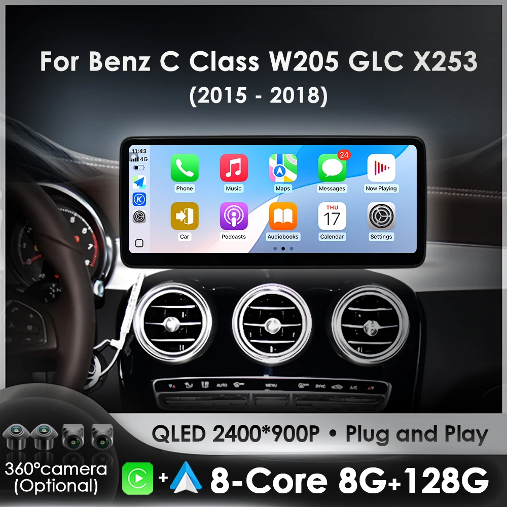 Android 16 for Mercedes-Benz C Class W205 GLC X253 V Class W447 2015 - 2019 GPS Navigation Bluetooth WiFi Head Unit CarPlay WIFI