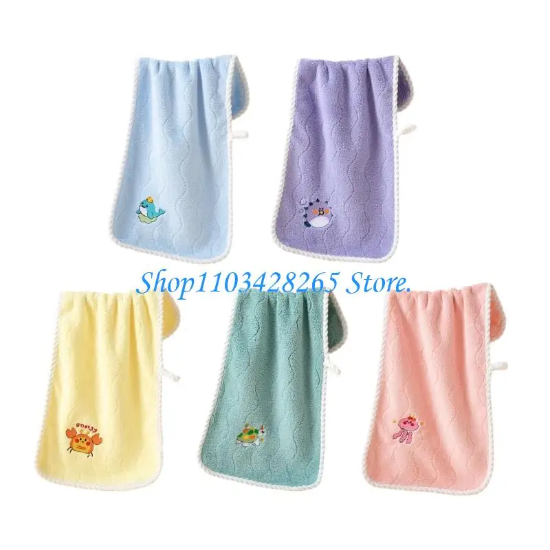 

User Friendly Coral Fleece Kids Face Towel with Playful Animal Print Embroidery Soft Baby Washcloth Daily G2TE