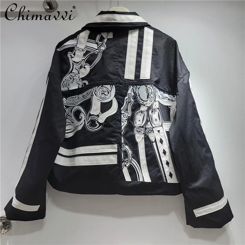Spring New Heavy Embroidery Patchwork Design Women's Loose Casual Short Top Fashion Long Sleeve Loose Personality Jacket