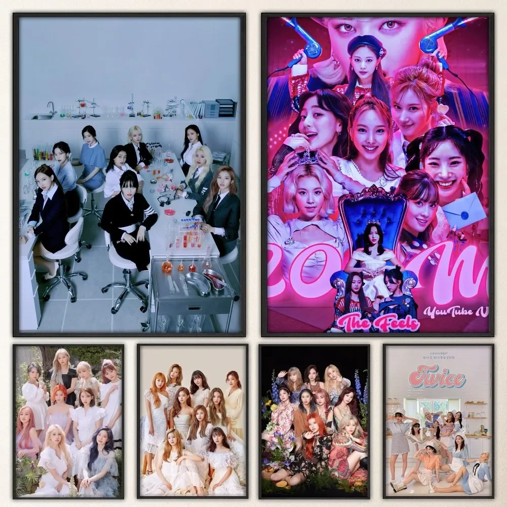 Kpop Music Twice Posters Fancy Wall Sticker for Living Room Bar Decoration Vintage Decorative Painting Middle
