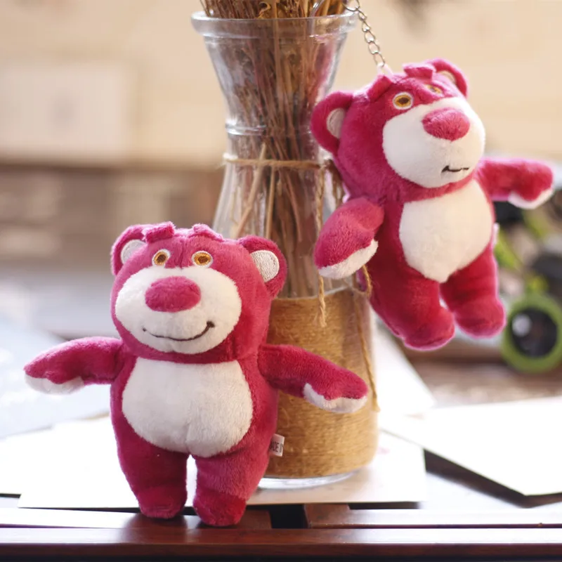 

Disney Anime lovely Lotso Plush pink Doll girl Bag Hangings Little Bear Key Chain decoration Pendant Handmade model toys gifts