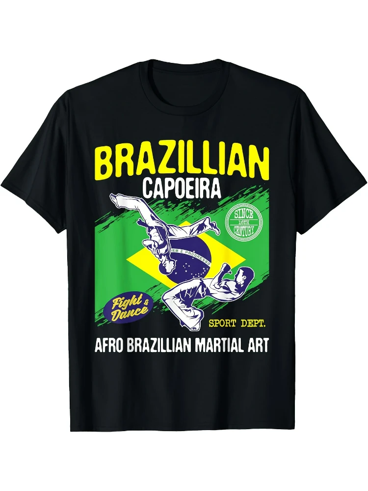 

Printed with Brazilian Capoeira martial arts training, Brazilian flag color graphics, cotton round neck short sleeve T-shirt.