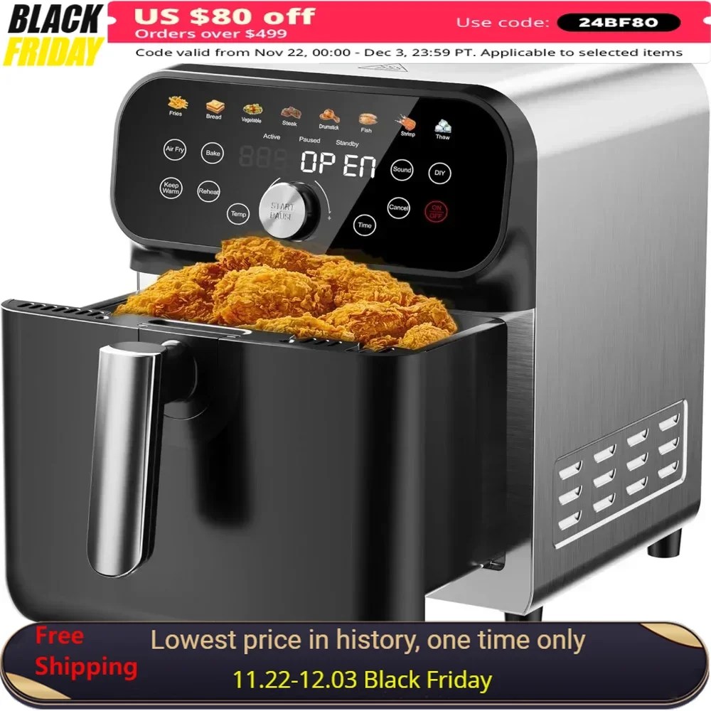 

6QT Air Fryers, Oven with LED Digital Touchscreen, 12 Preset Cooking & Nonstick and Dishwasher-Safe Basket, Air Fryers