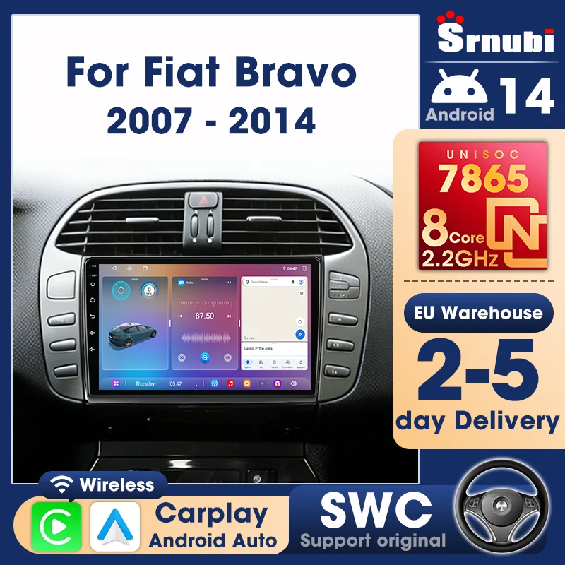 Autoradio Multimediale UIS7865 con Carplay e Android Auto per Fiat Bravo 2007-2014, DSP, Navigatore GPS, Schermo QLED, Unità Principale 4G