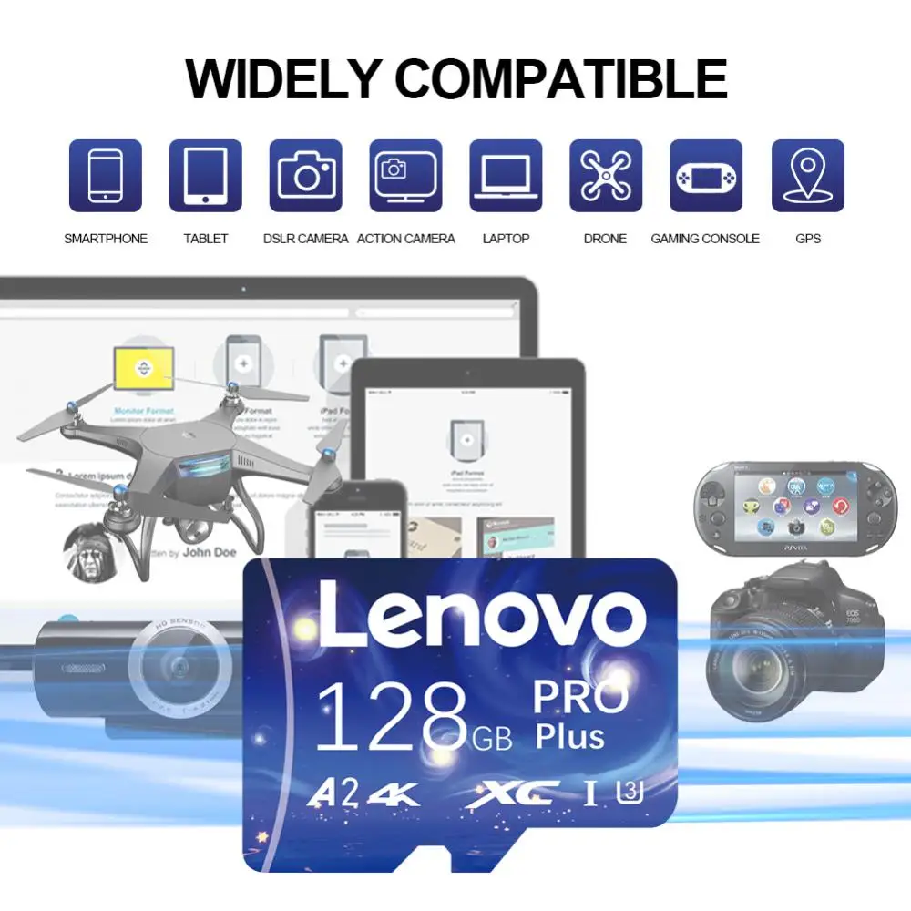 Lenovo-Original UHS-I Cartão de Memória, 2TB, 128GB, Micro TF, SD, TF Flash Card, 256GB, 512GB, 1TB, Câmera, Telefone, Drone