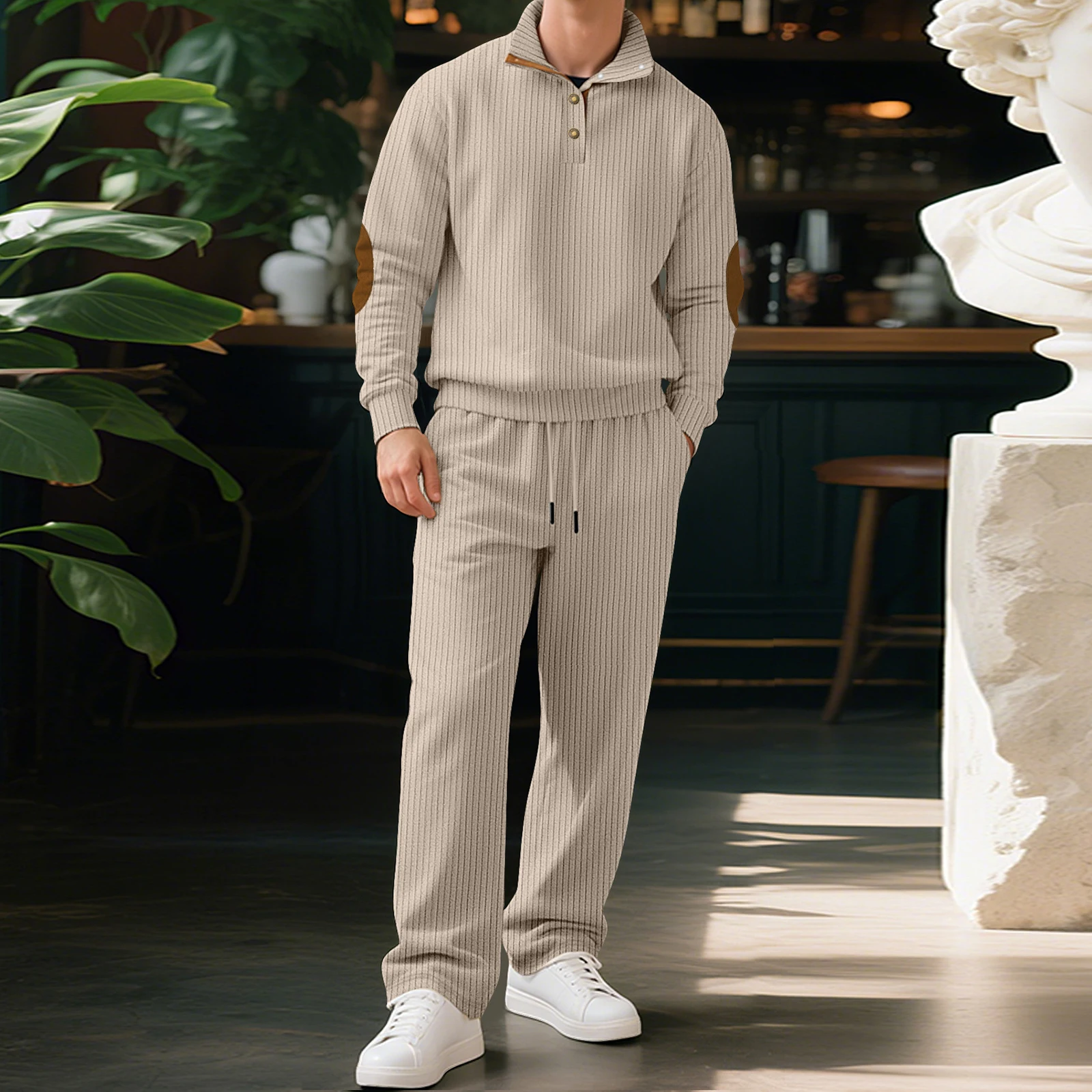 

Men’s 2 Piece Tracksuit Set Elbow Patch Long Sleeve Sweatshirt + Pants Set Sweatsuit Streetwear