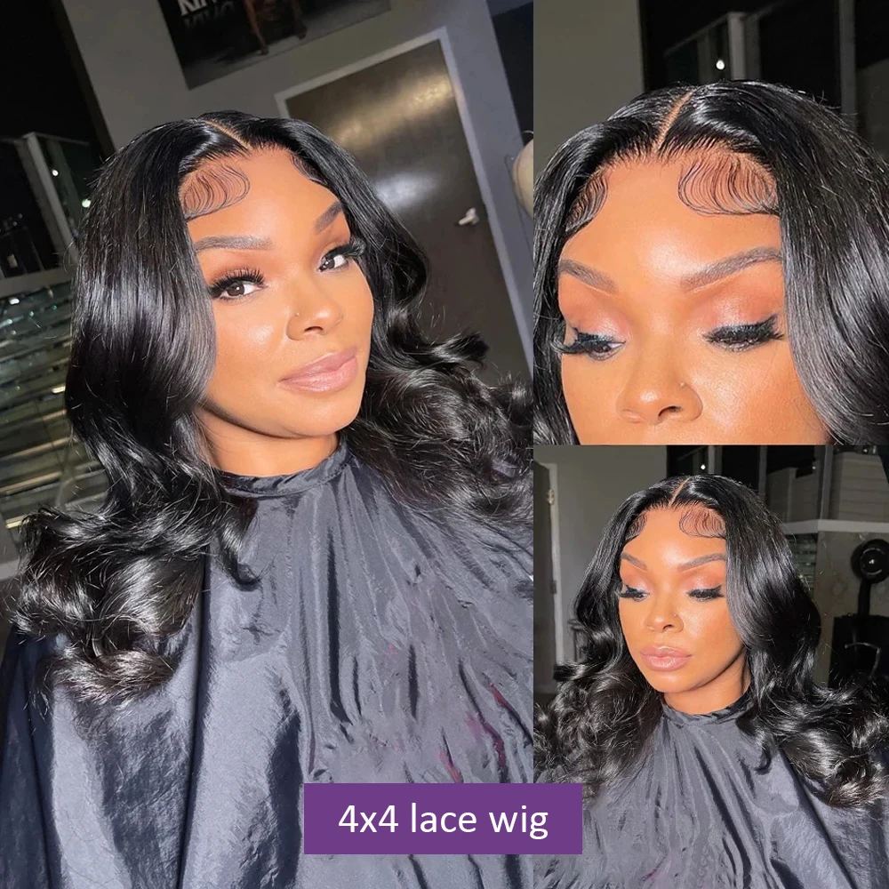 13x4 Transparent Body Wave Lace Front Bob Wigs 4x4 Closure Human Hair Wigs Remy 180% Short Water Wave Lace Frontal Wig For Women