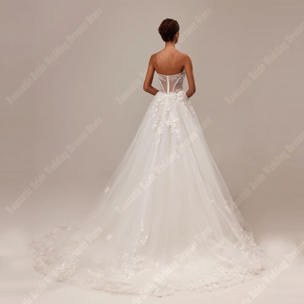 Sweetheart Collar A-Line Women Wedding Dresses Quality Bridal Gowns Mopping Length Princess Shining Tulle Party Gowns Customized