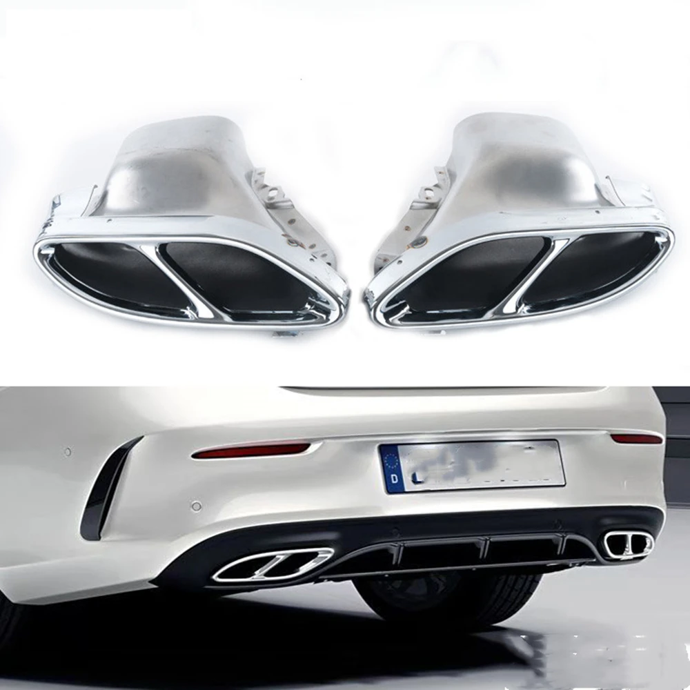 2PCS Chrome Silver Rear Muffler Exhaust Tip Pipe Tailpipe For Mercedes-Benz C63 W205 C Class AMG C200 C300 C260 C180 2015-2018