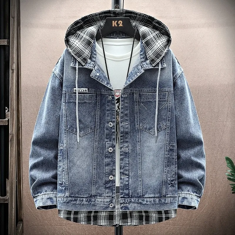 

Мужская джинсовая куртка свободного кроя с капюшоном, осенняя, повседневная, рабочая, длинный рукав, смесь хлопка и полиэстера, антистатическая