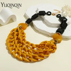Vintage Big Green Resin Bib Necklaces for Women Multi-layer Chain Pendant Necklace Choker Bohemian Retro Fashion Jewelry Gifts