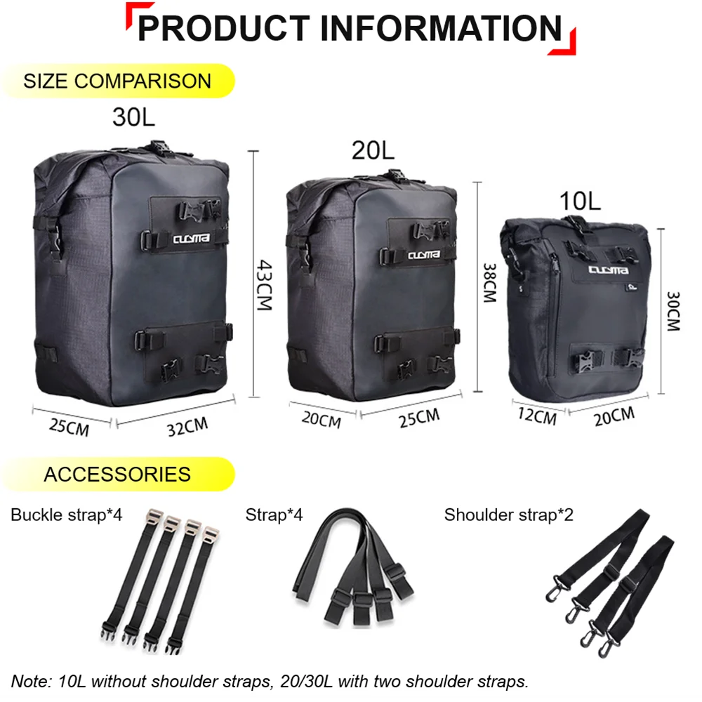 دراجة نارية على ظهره حقيبة مضادة للماء 10L 20L 30L دراجة نارية الذيل حقيبة العالمي في الهواء الطلق السلة السرج حقيبة الملحقات