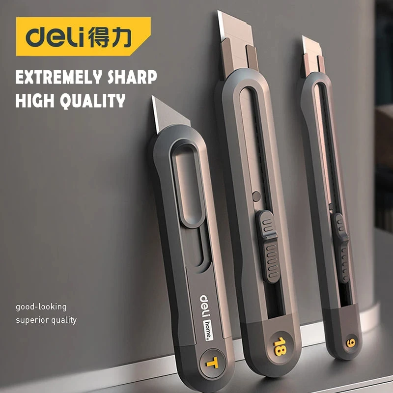 Cuchillo utilitario Deli Sk2, herramienta de alta calidad, botones, autoblocantes, corte de papel, suministros de muebles de oficina